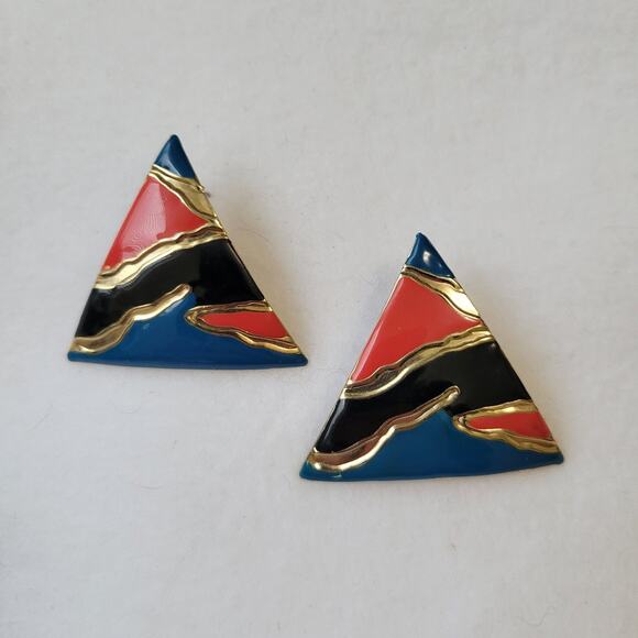Vintage 90s Art Deco Triangle Earrings - studs - Picture 1 of 3